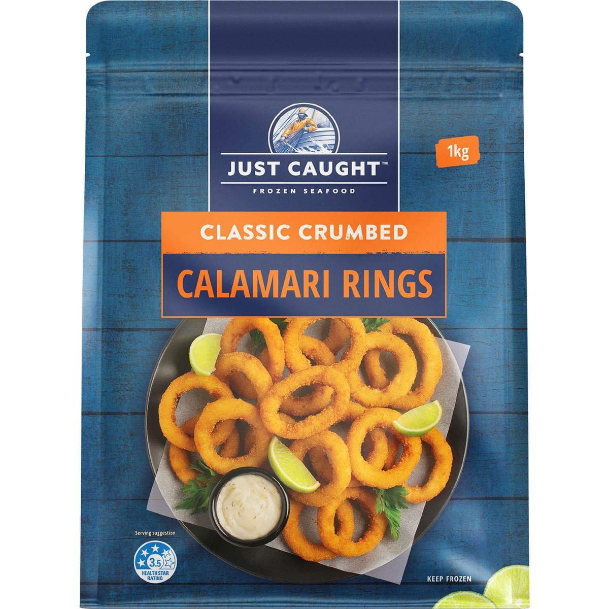Just Caught Classic Crumbed Calamari Rings 1kg