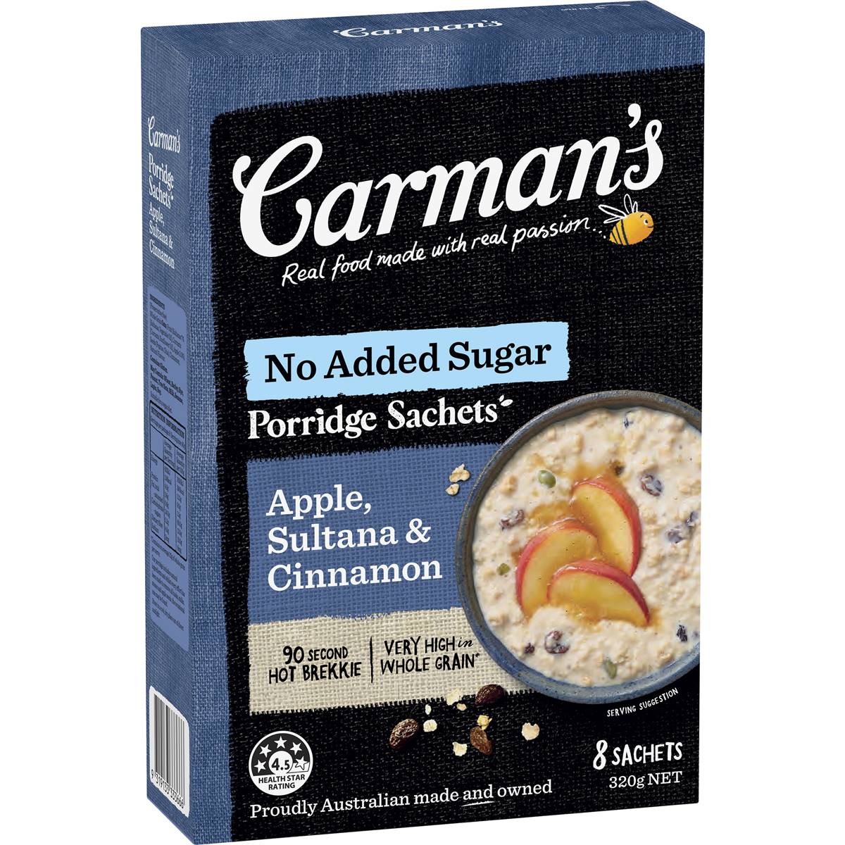 Carman's Gourmet Porridge Sachets Apple Sultana & Cinnamon 8x320g Woolworths