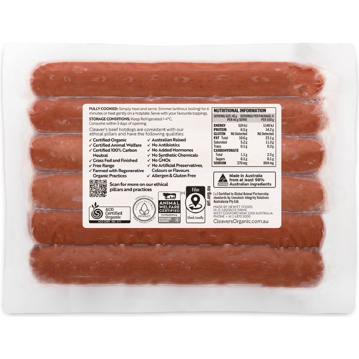 Cleaver's Organic Beef Hot Dogs 275g Woolworths
