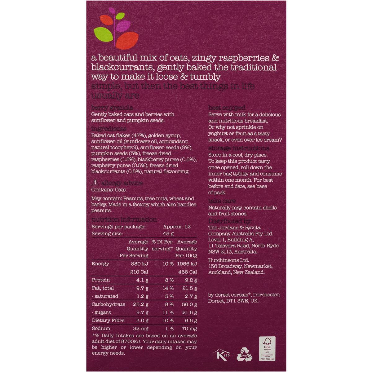 Dorset Cereals Berry Granola 550g Woolworths