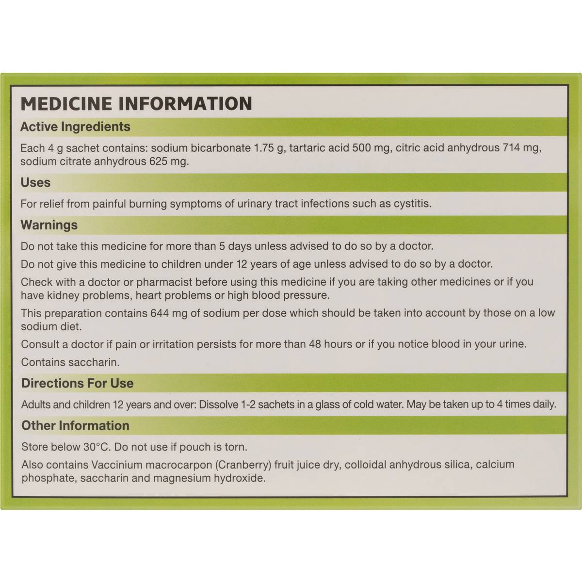 Ural Effervescent Powder Sachets Cranberry 20 Pack Woolworths