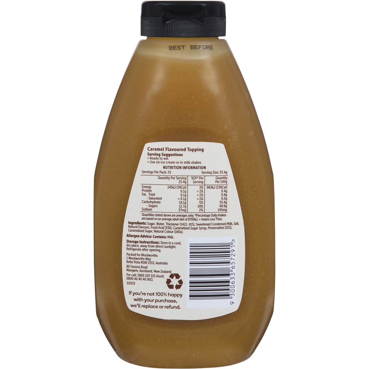 Woolworths Caramel Flavoured Topping 640g Woolworths