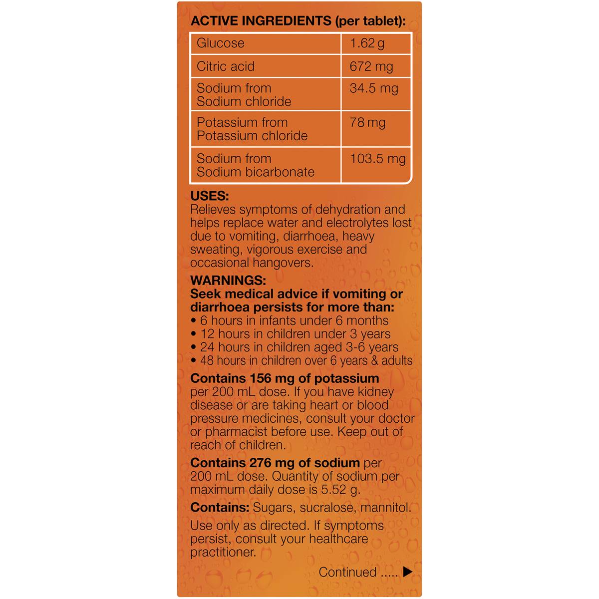 Hydralyte Effervescent Electrolyte Tablets Orange 10 Pack Woolworths