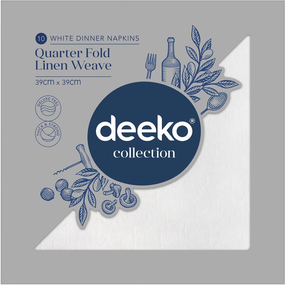 Deeko White Dinner Napkins 39cm X 39cm 10 Pack Woolworths