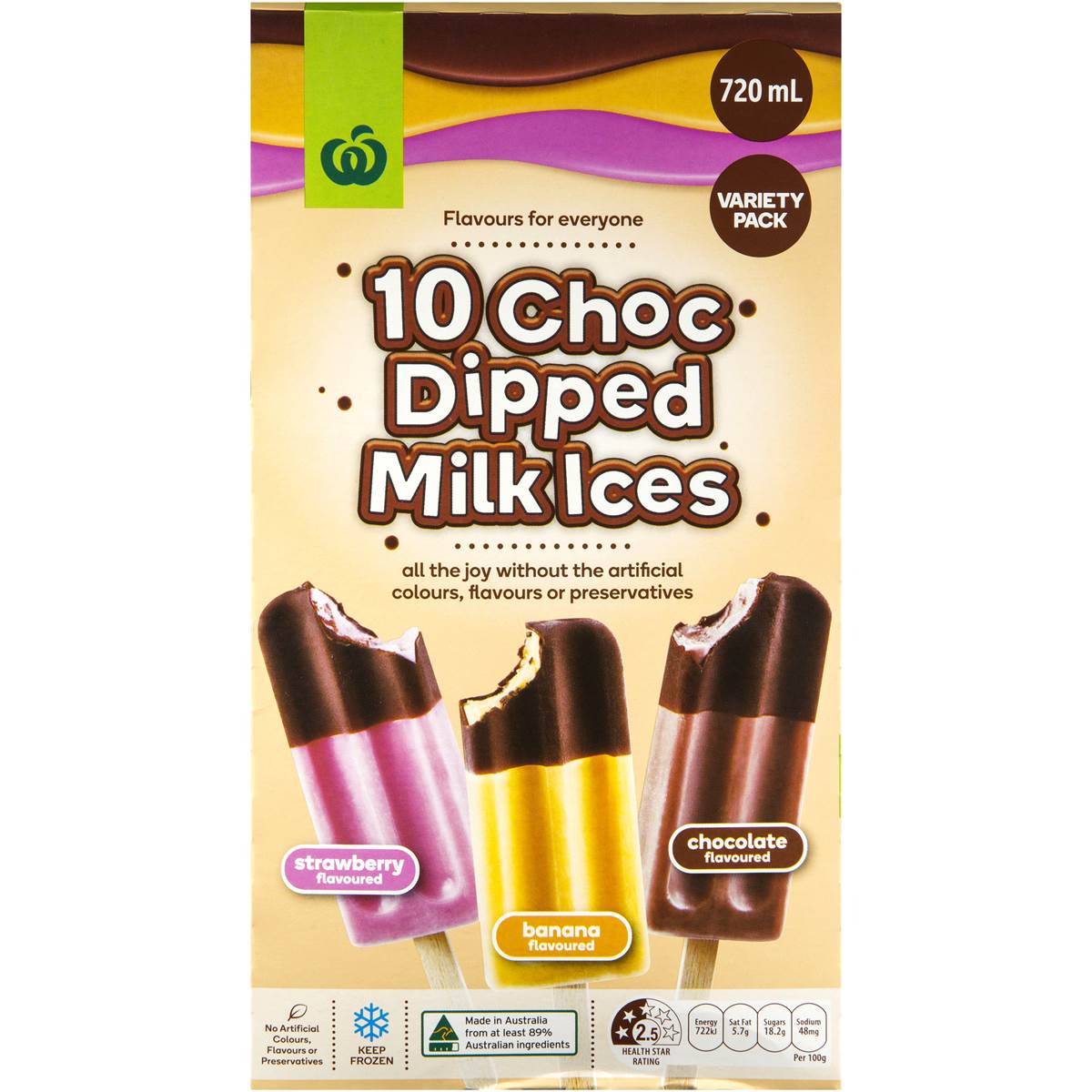 Woolworths Choc Dipped Milk Ice Variety Pack 10x72ml Woolworths