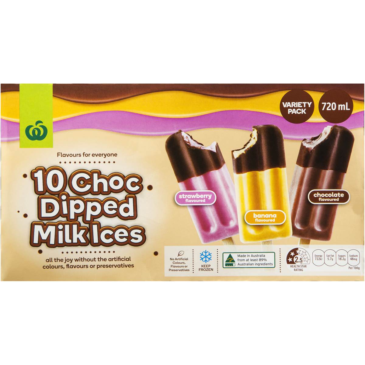 Woolworths Choc Dipped Milk Ice Variety Pack 10x72ml Woolworths 1342