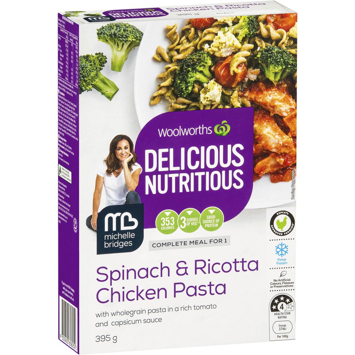 Woolworths Delicious Nutritious Spinach & Ricotta Chicken Pasta 395g