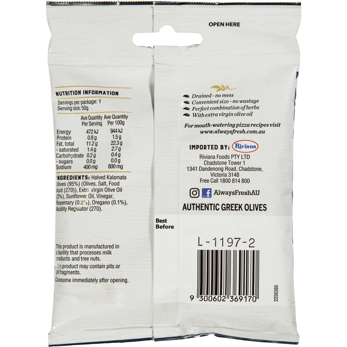 Always Fresh Pizza Olives 50g Woolworths