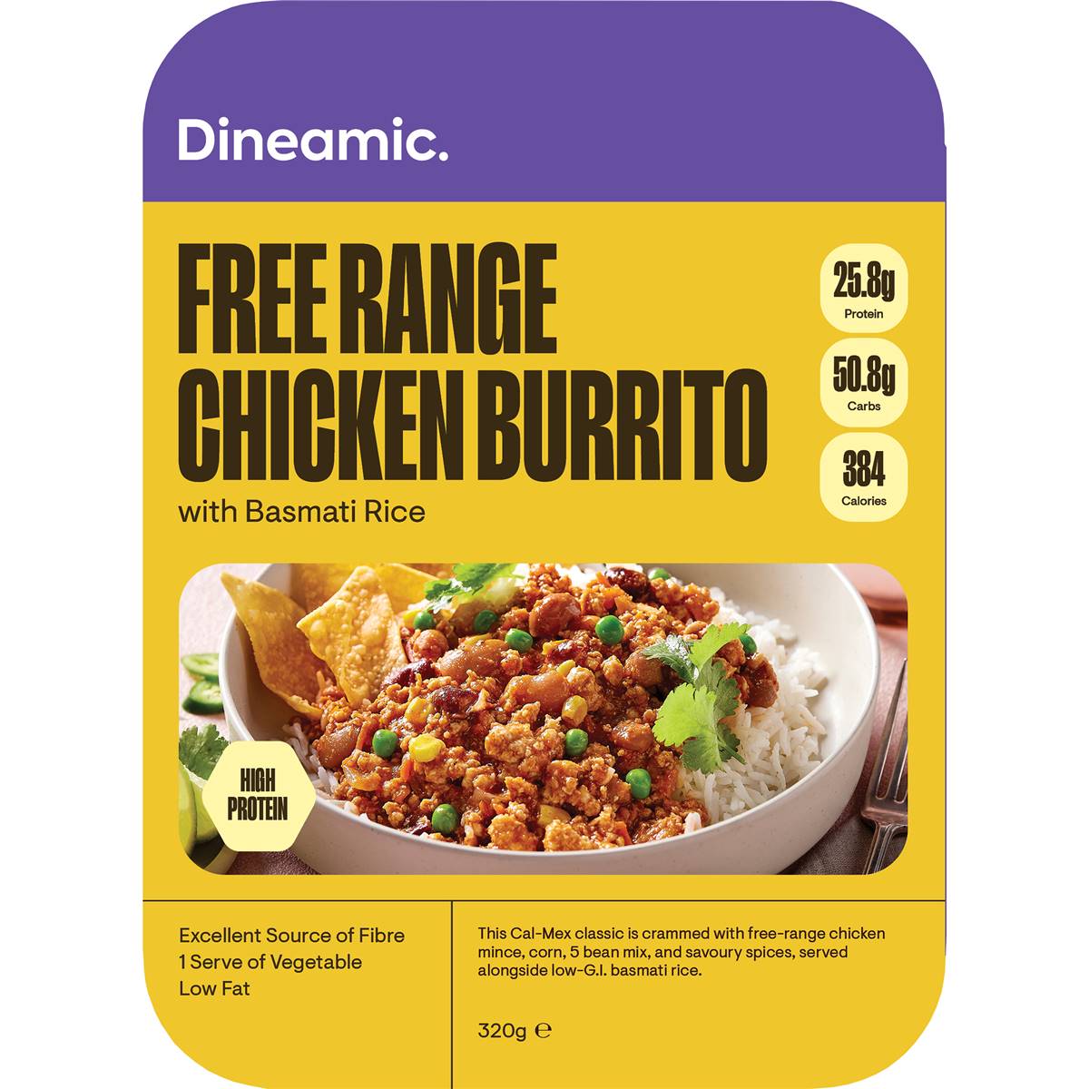 Dineamic Free Range Chicken Burrito Bowl 320g