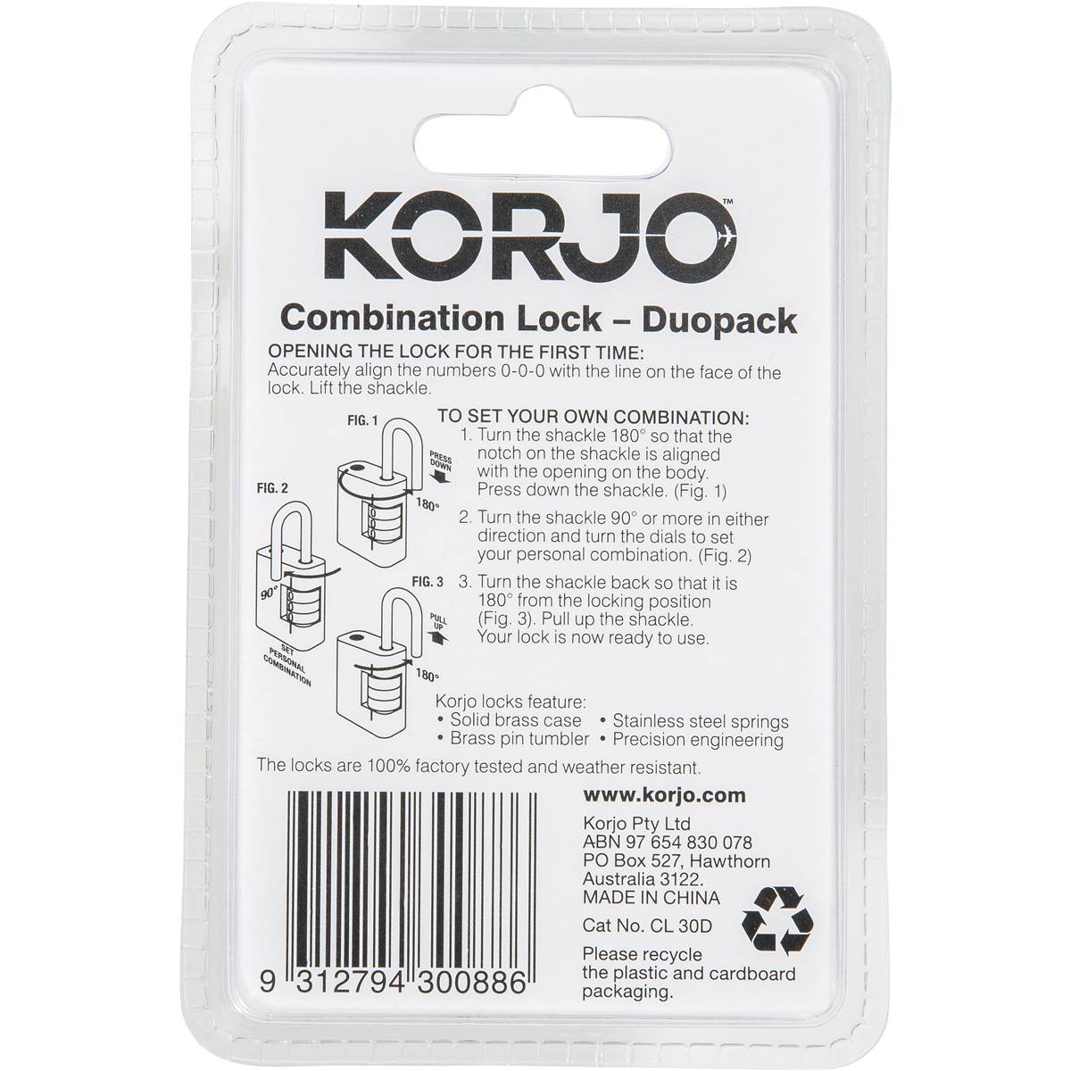 Korjo Combination Lock 2 Pack Woolworths
