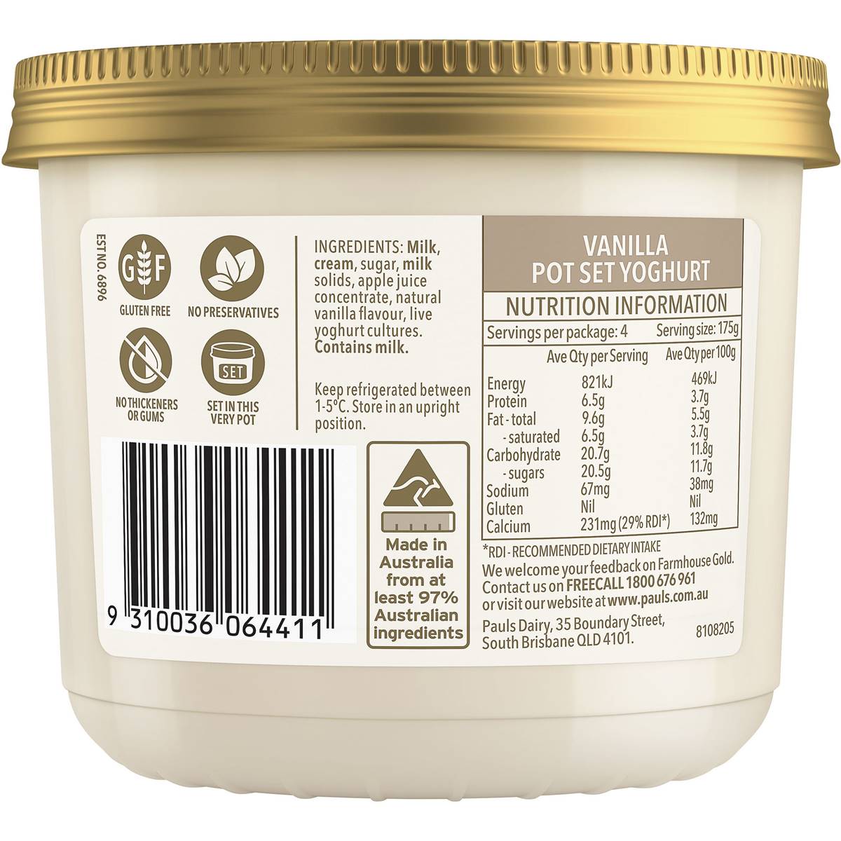 Farmhouse Gold Pot Set Yoghurt Vanilla 700g Woolworths