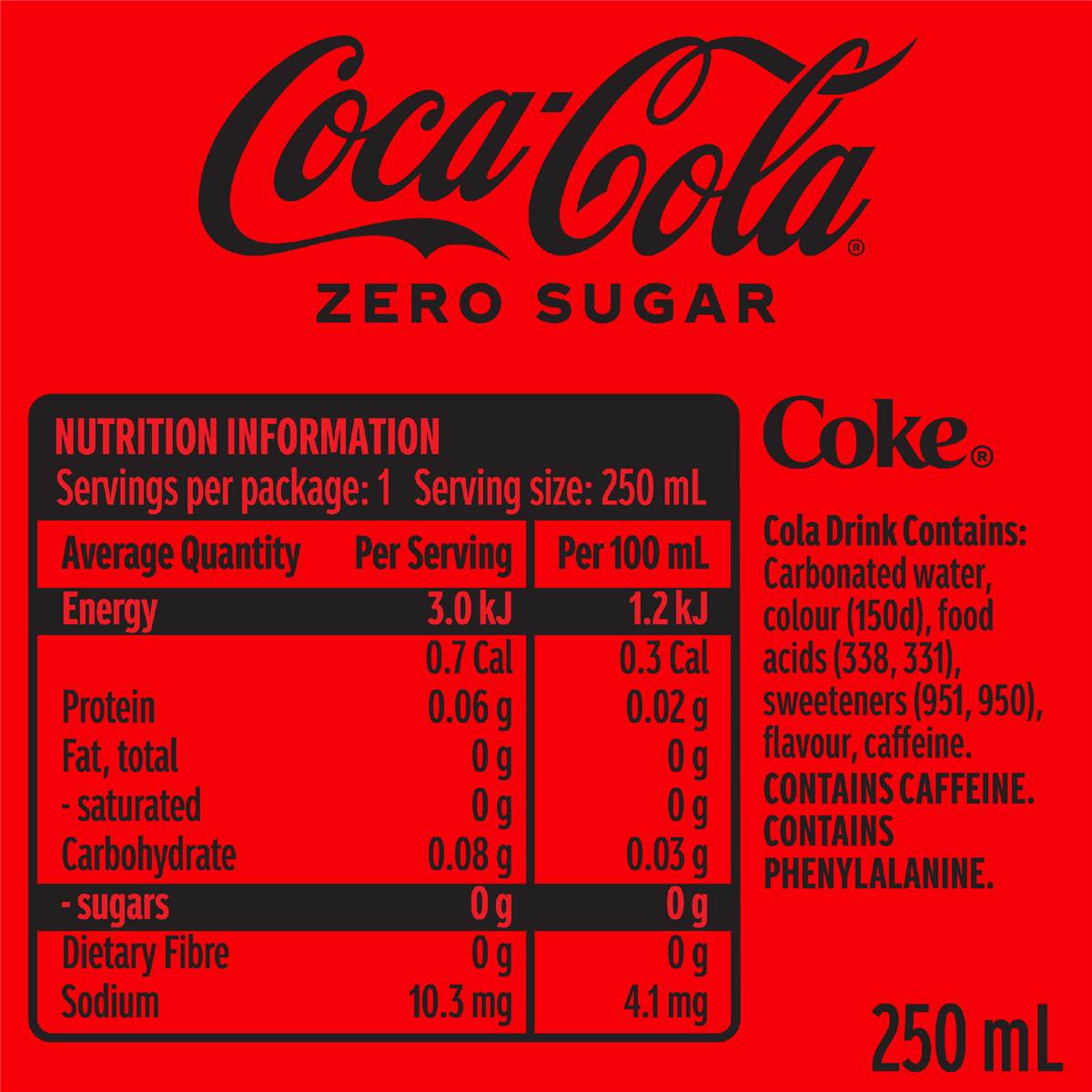 Coca cola zero sugar soft drink mini can 250ml woolworths