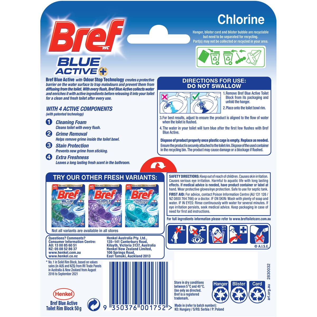Bref Blue Active Toilet Cleaner Block Chlorine 1 Pack Woolworths