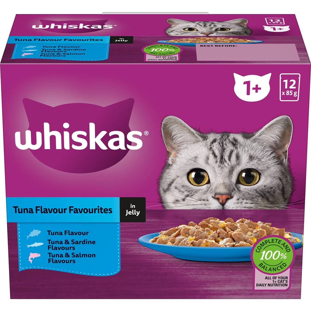 Whiskas Adult 1 + Years Wet Cat Food Tuna Favourites In Jelly 85g X 12
