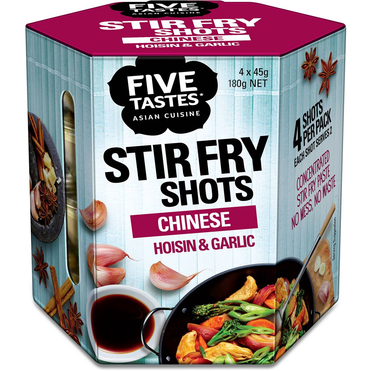 Five Tastes Stir Fry Shots Chinese Hoisin & Garlic 4x45g Woolworths