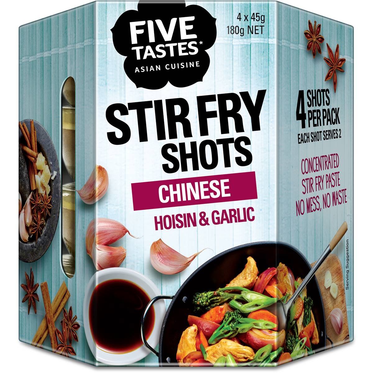 Five Tastes Stir Fry Shots Chinese Hoisin & Garlic 4x45g Woolworths