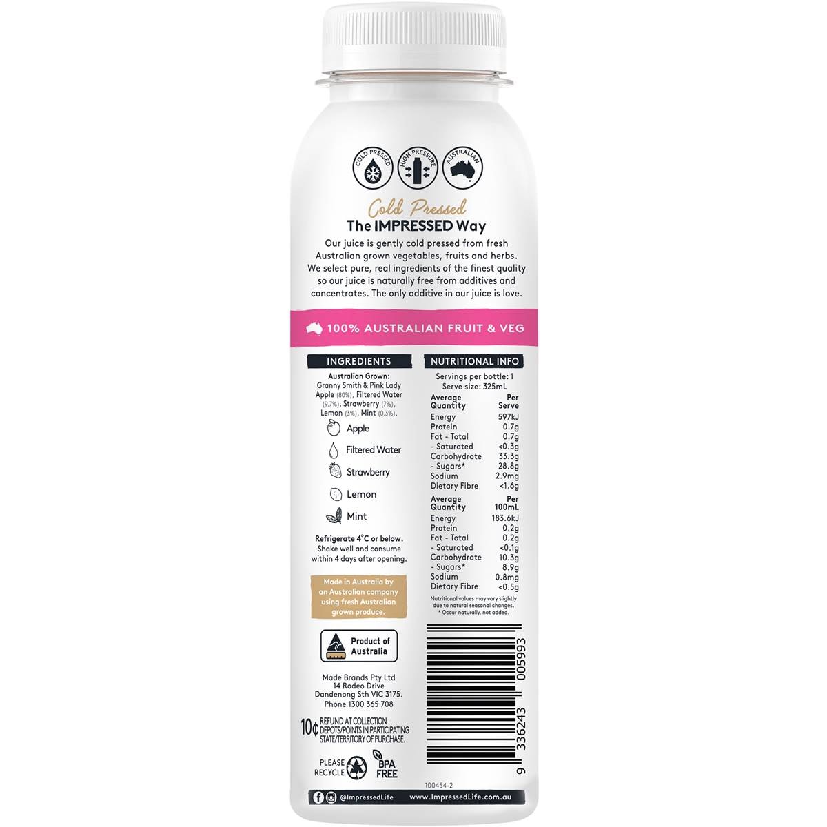 Impressed Cold Pressed Juice Jack Rose 325ml Woolworths
