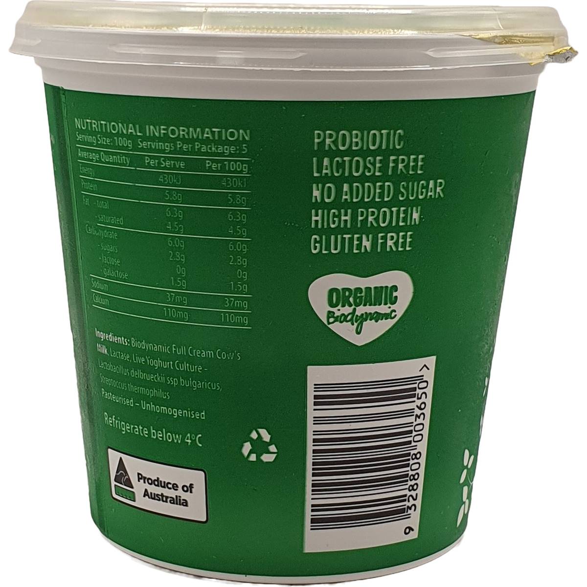 Mungalli Biodynamic Lactose Free Natural Greek Yoghurt 750g Woolworths