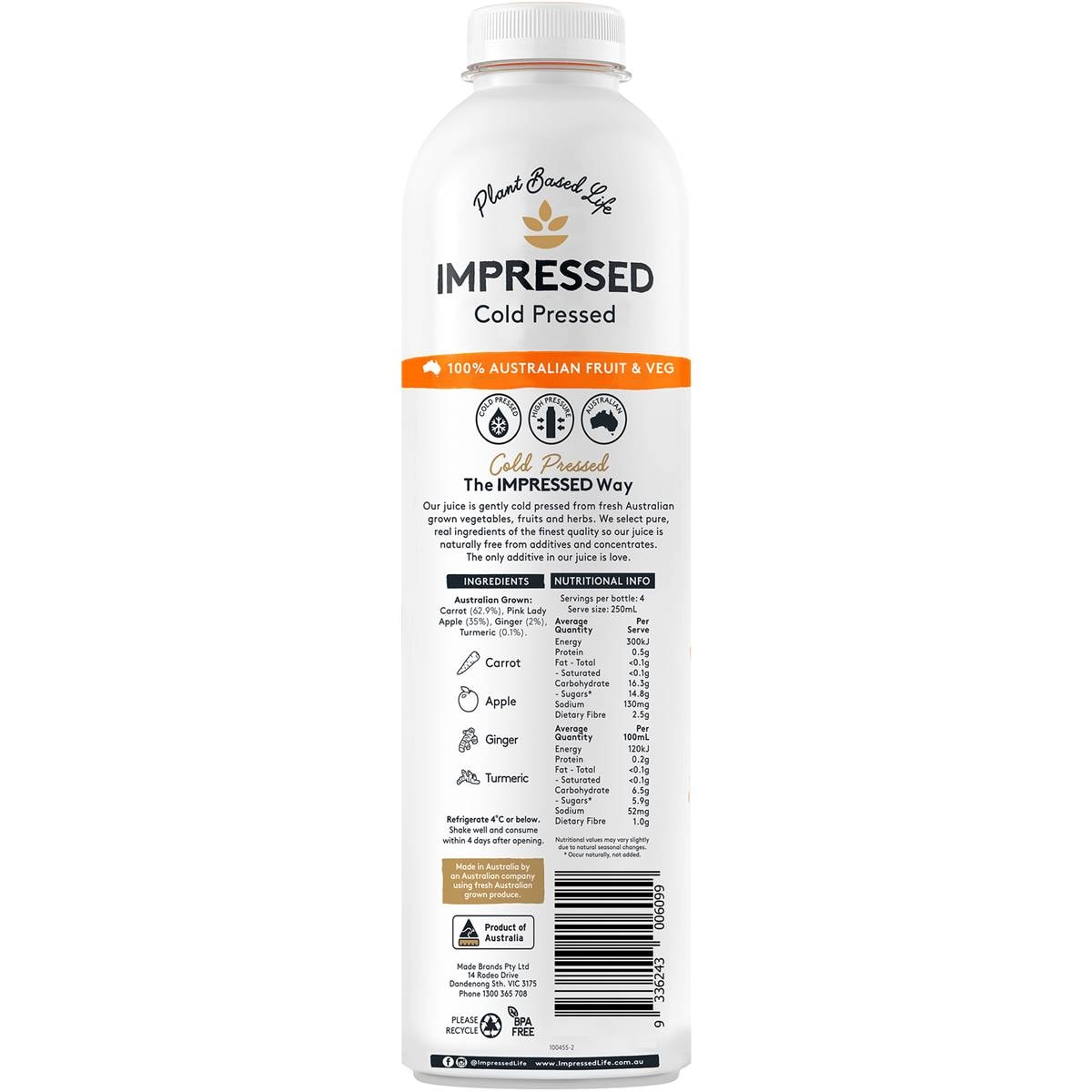 Impressed Cold Pressed Juice Ginger Ninja 1l Woolworths