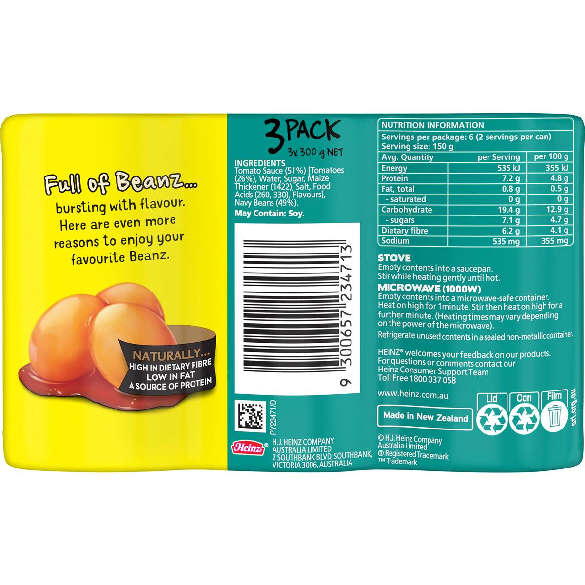 Heinz Beanz Baked Beans In Tomato Sauce Multipack 300g X3 Pack Woolworths