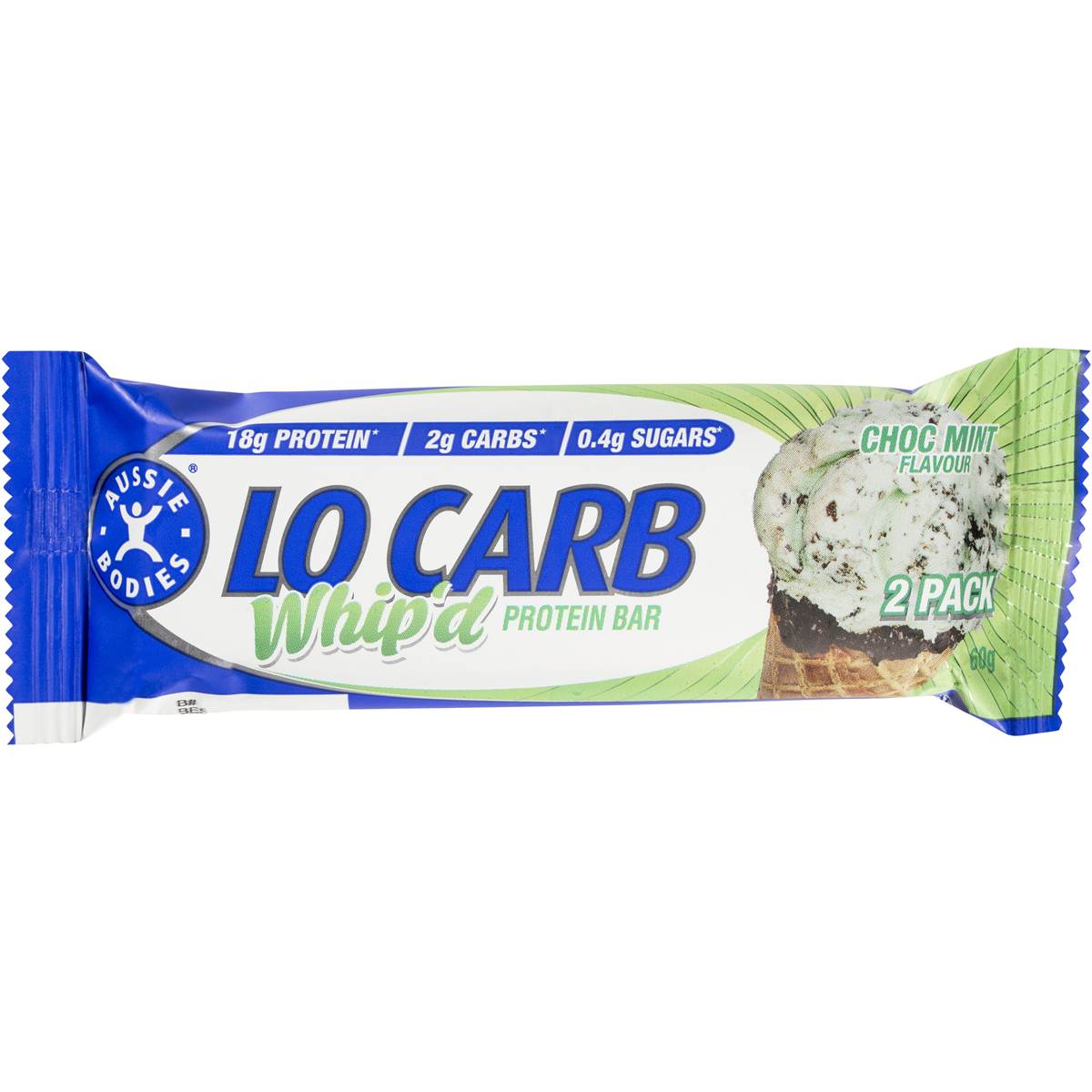 Aussie Bodies Lo Carb Protein Bar Whip'd Choc Mint 2x30g Woolworths