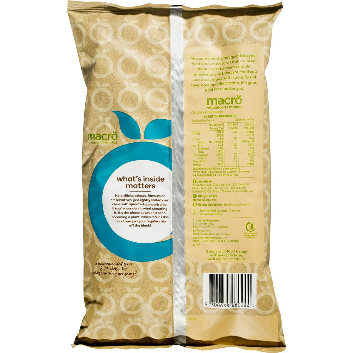 Macro Brown Rice & Quinoa Lightly Salted Chips 100g Woolworths