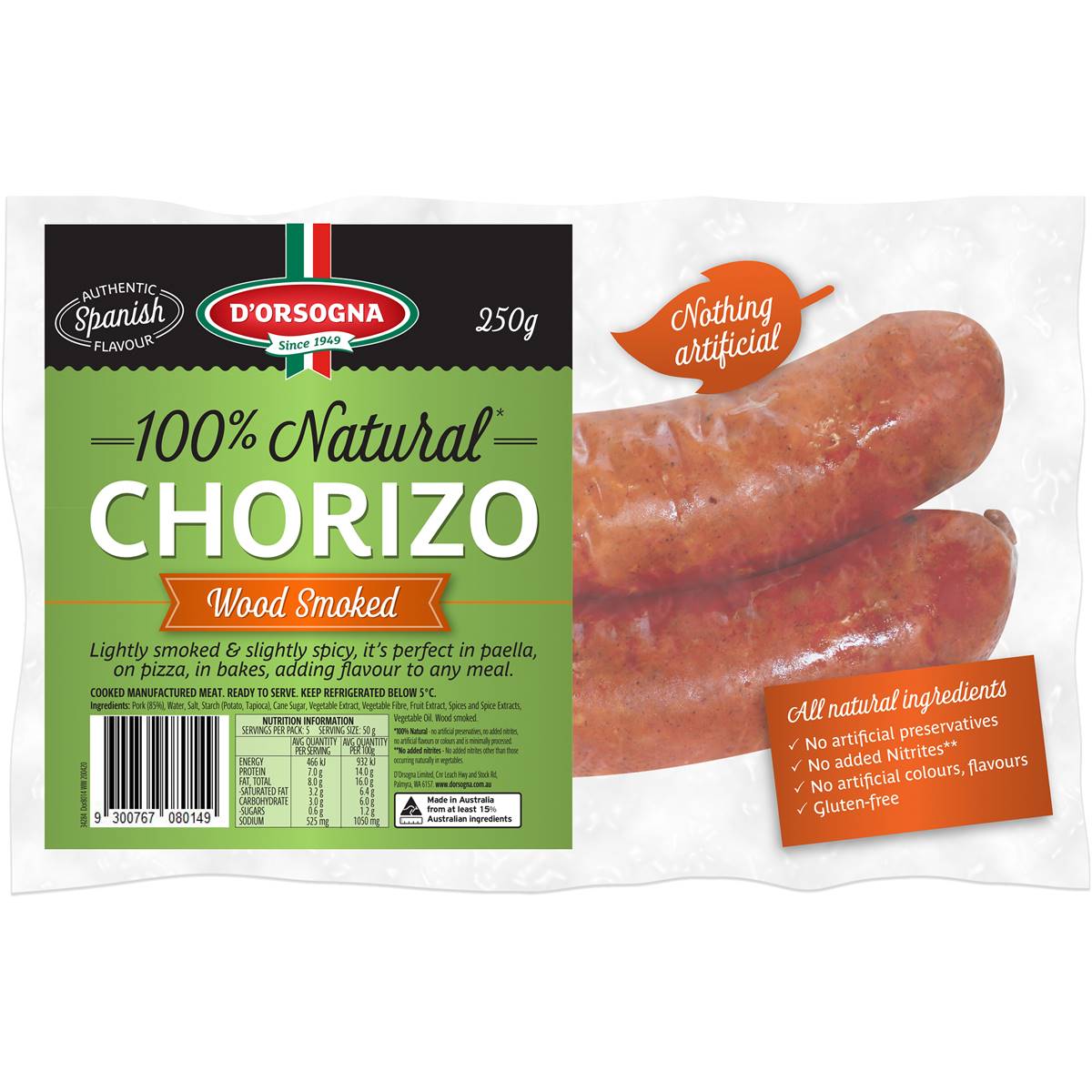 D'orsogna 100% Natural Chorizo 250g | Woolworths