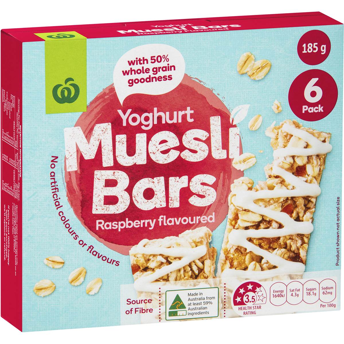 Woolworths Muesli Bar Yoghurt & Raspberry 185g 6pk Woolworths