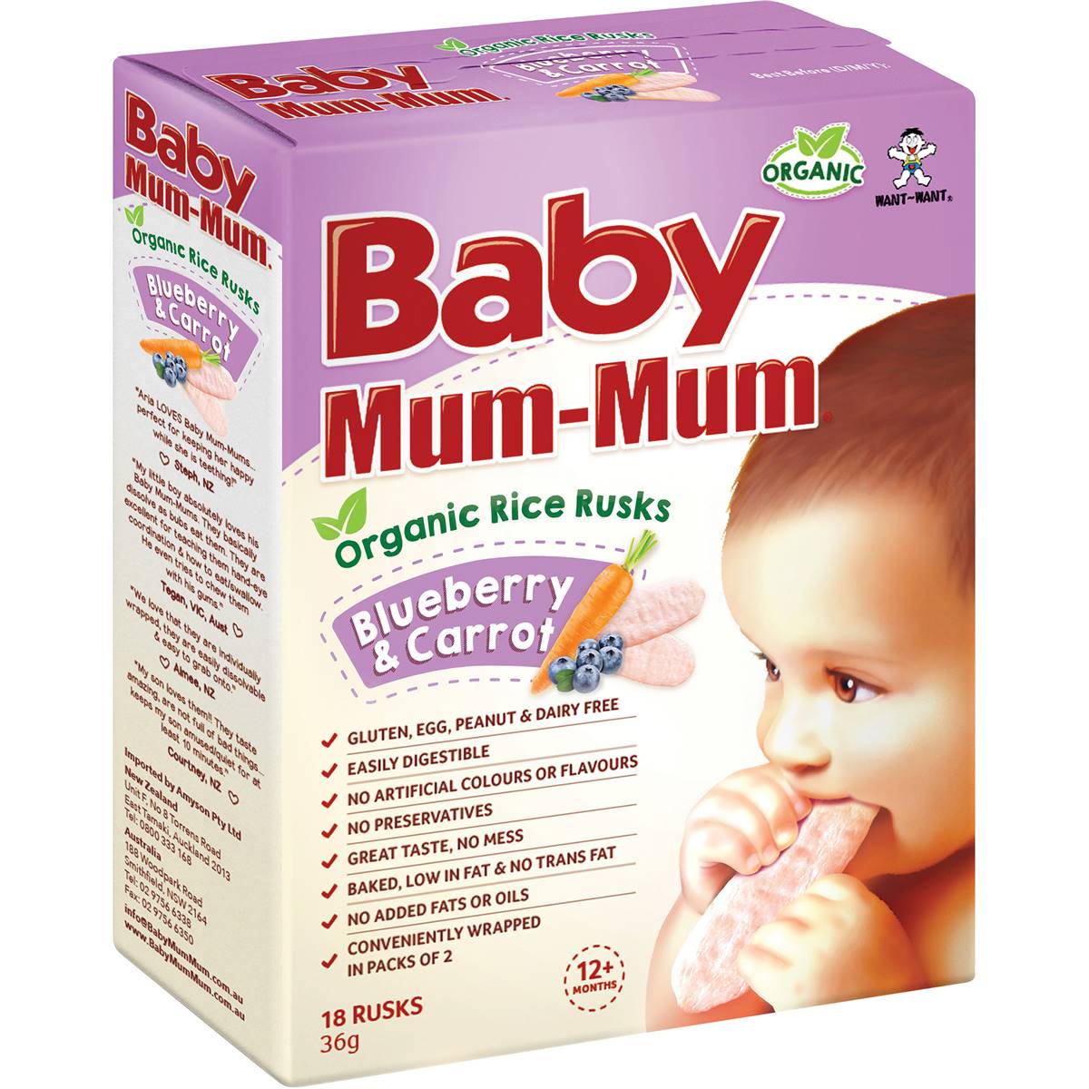 Baby Mum-Mum Organiic Rice Rusks Blueberry & Carrot 18 pack
