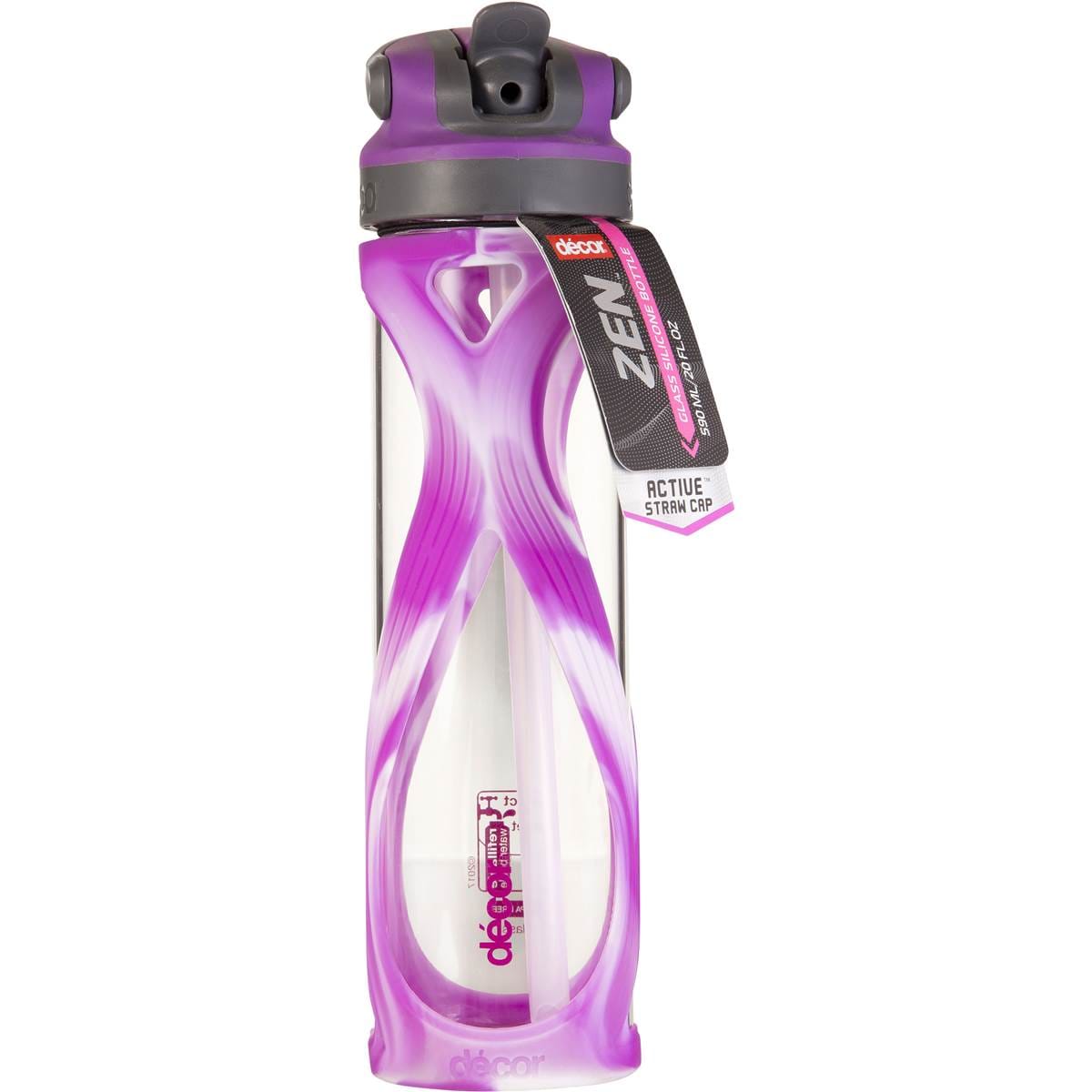 Decor Zen Bottle With Straw Glass Silicone 590ml Each Woolworths