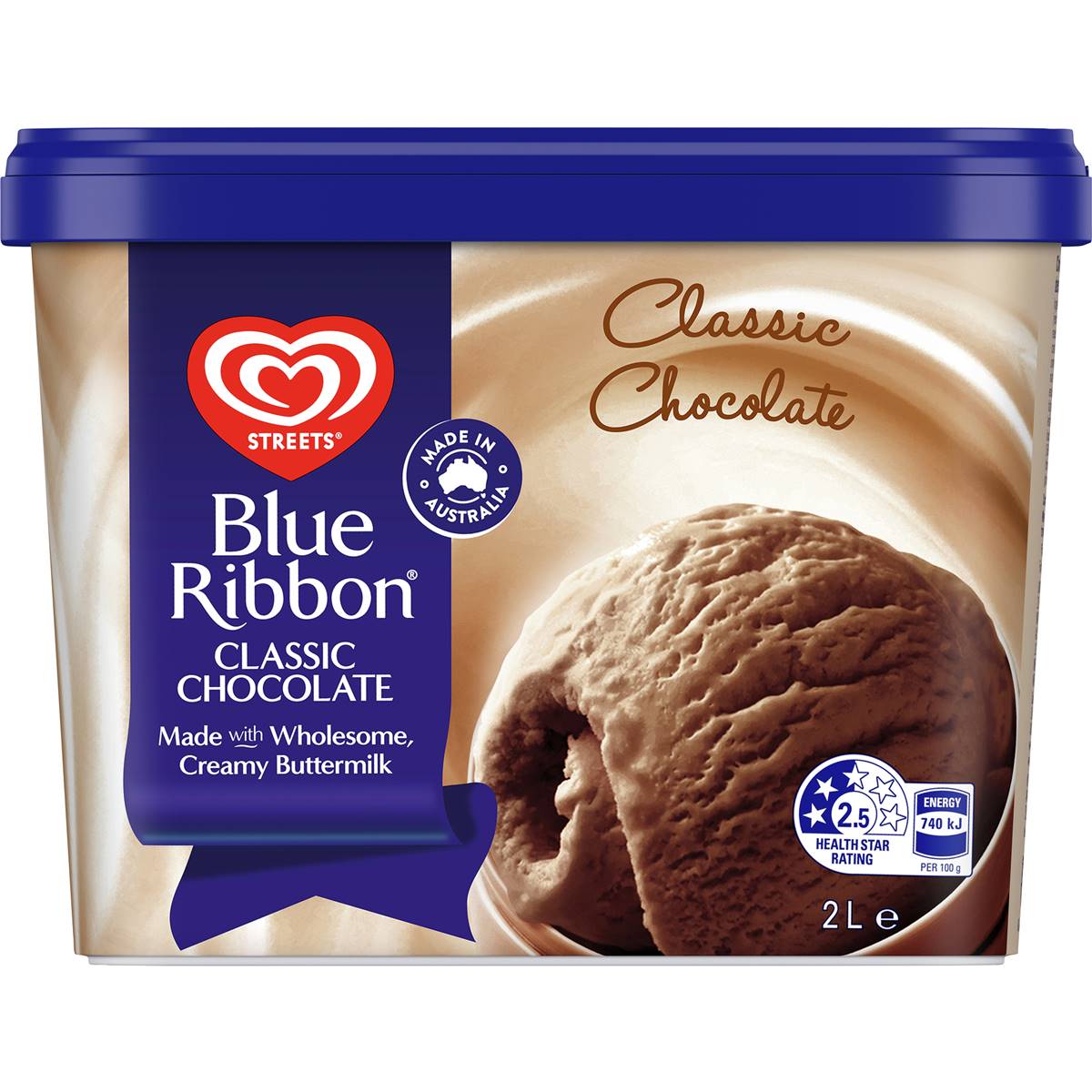 Blue Ribbon Classic Chocolate Reduced Fat Ice Cream Dessert Tub 2l