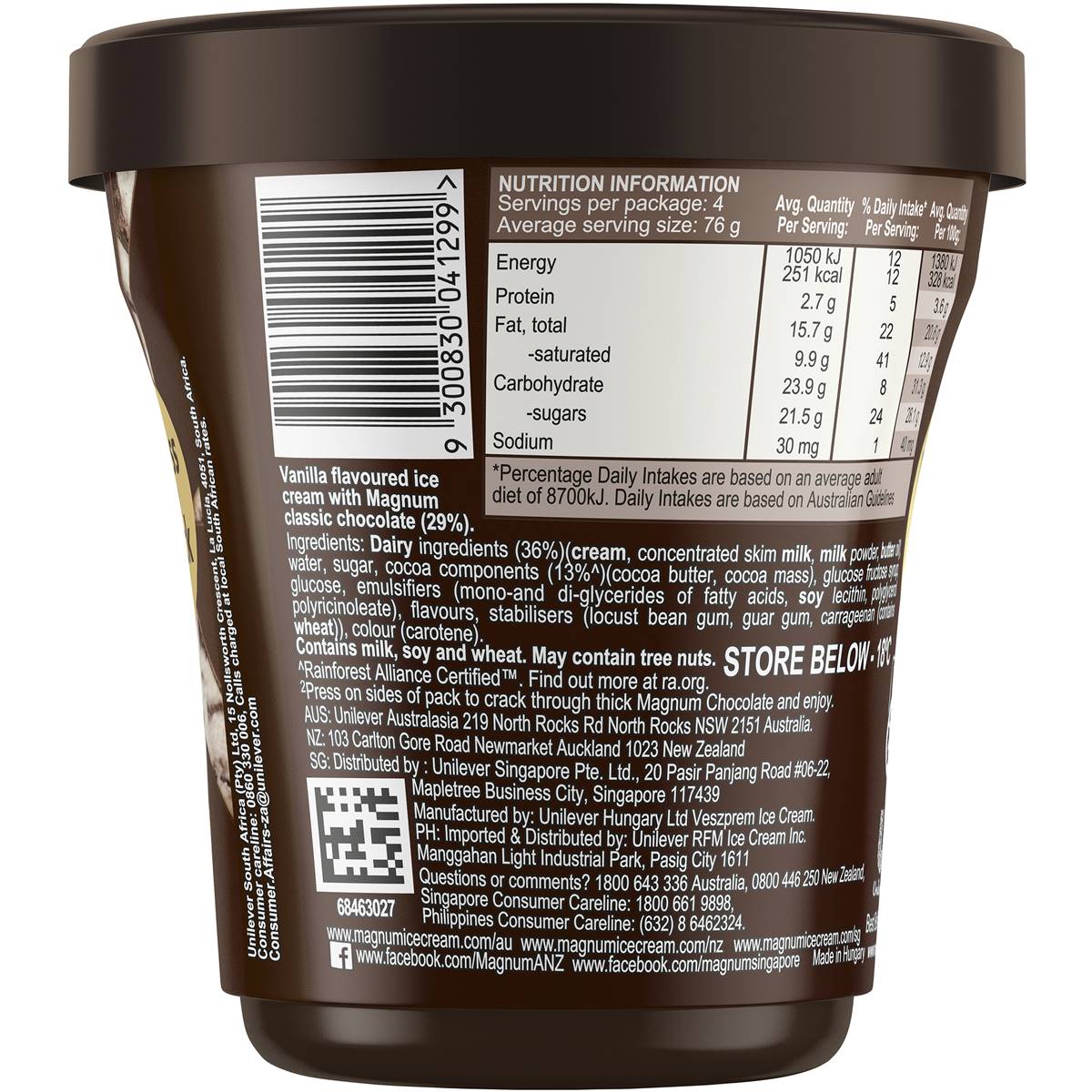 Magnum Ice Cream Tub Classic 440 Ml Woolworths