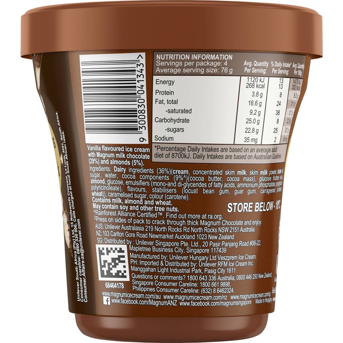Magnum Tub Ice Cream Almond 440ml Woolworths
