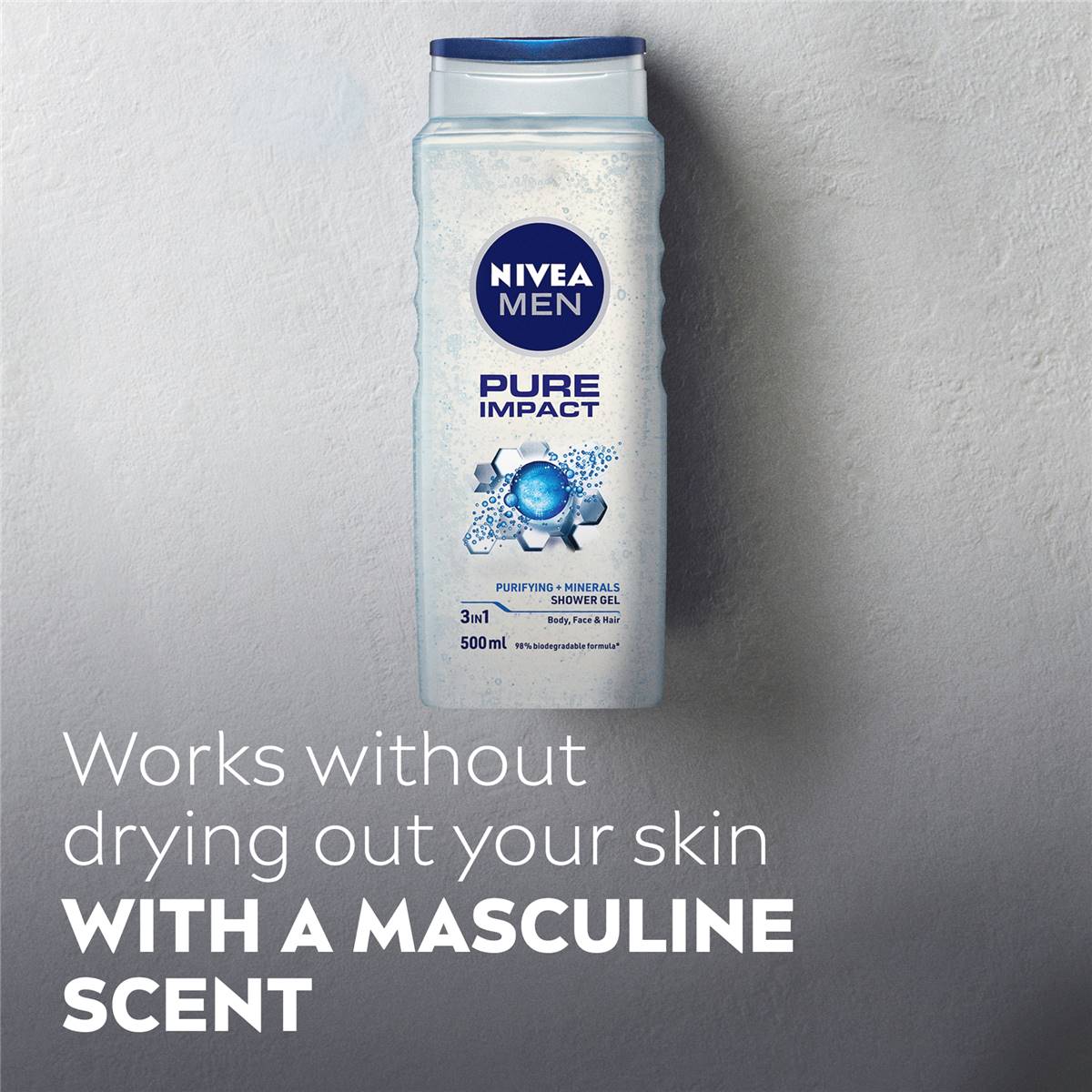 Nivea Men Pure Impact 3 In 1 Shower Gel & Body Wash 500ml Woolworths