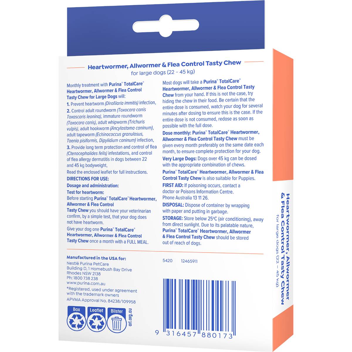 Total Care Heartwormer Allwormer & Flea Control Chew For Large Dog Each Woolworths