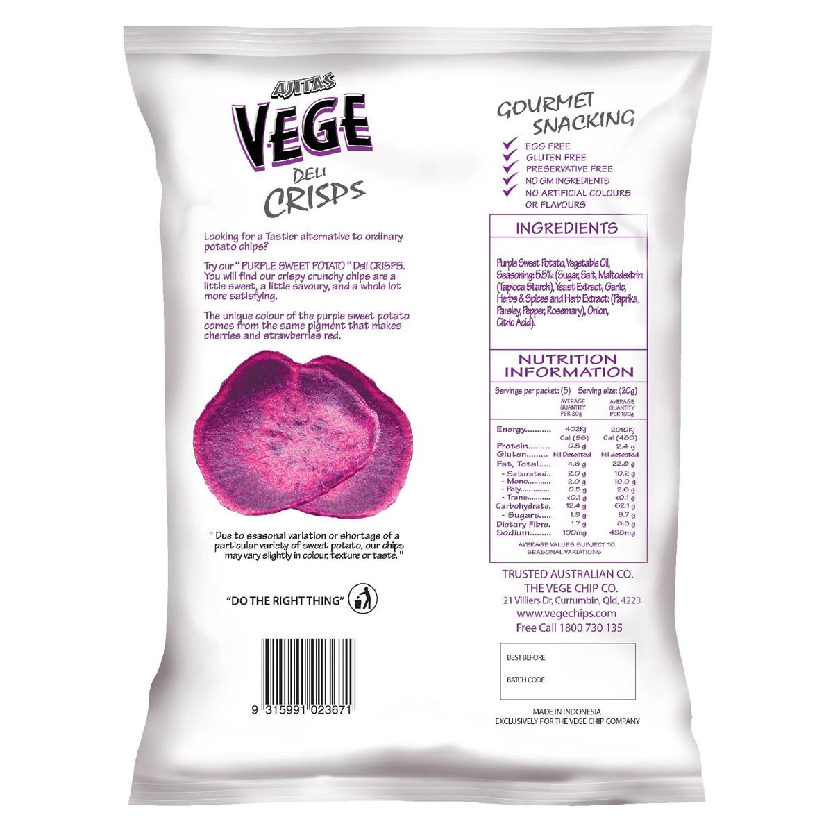 Vege Chips Deli Crisps Purple Sweet Potato 100g Woolworths