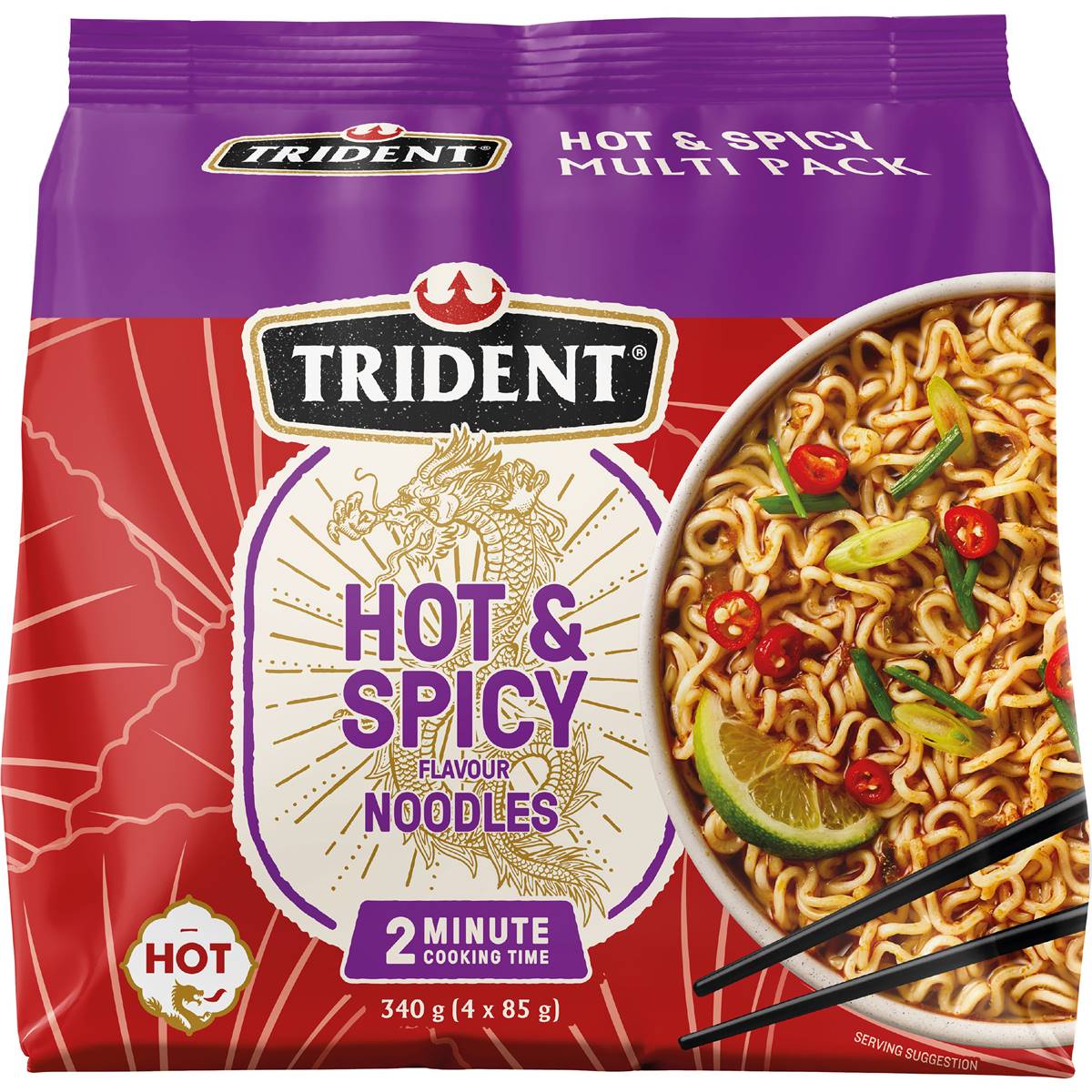 Trident Instant Noodles Hot & Spicy Flavoured 340g 4 pack