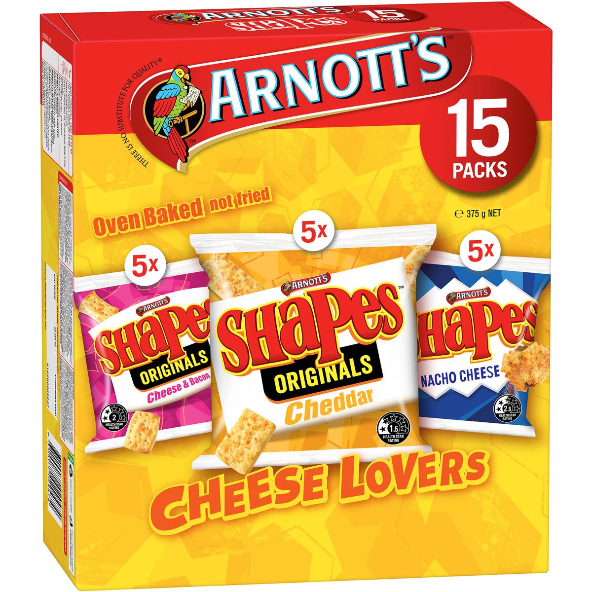 Arnott's Shapes Cracker Biscuits Cheese Lovers 15 pack