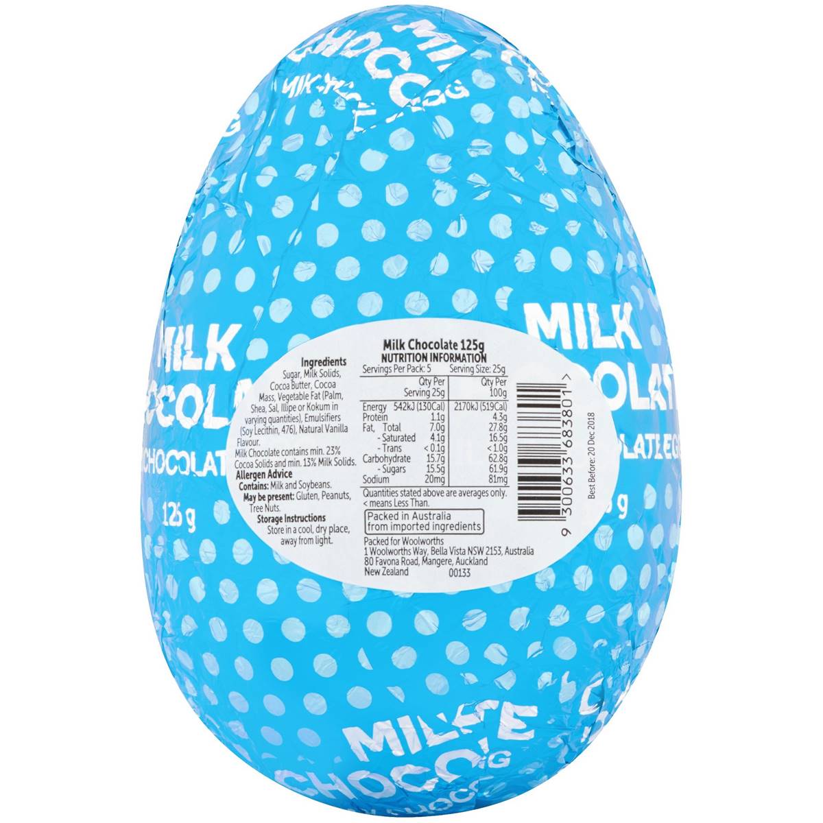 Woolworths Milk Chocolate Hollow Easter Egg 125g Woolworths