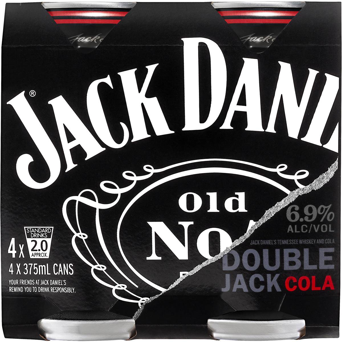 Jack Daniels Tennessee Whiskey Double Jack Can 4x375ml | Woolworths