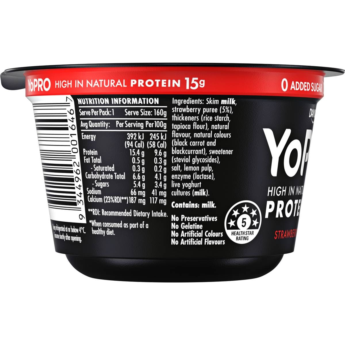 Yopro Danone High Protein Yoghurt No Added Sugar Strawberry 160g Woolworths