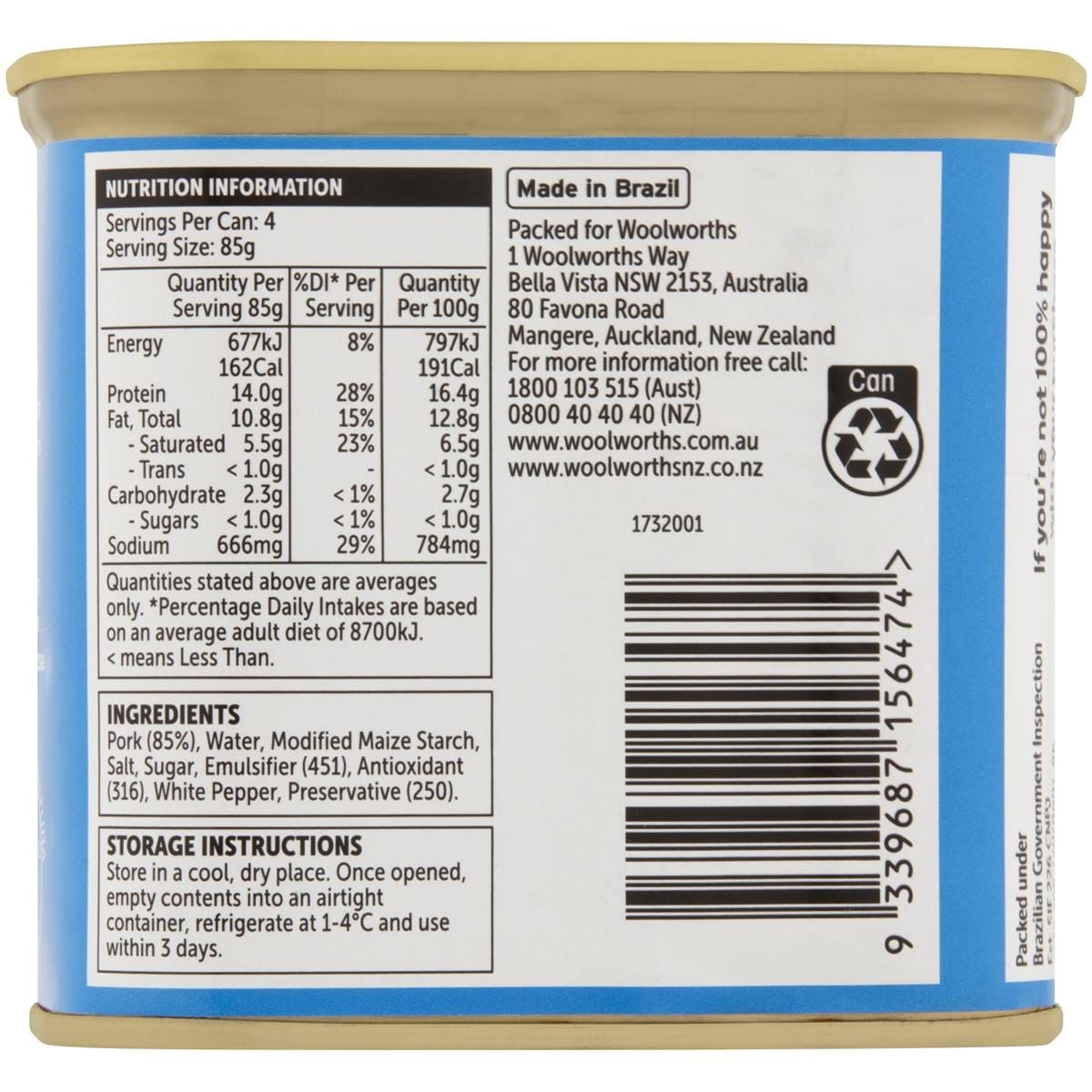 Woolworths Canned Ham 340g Woolworths