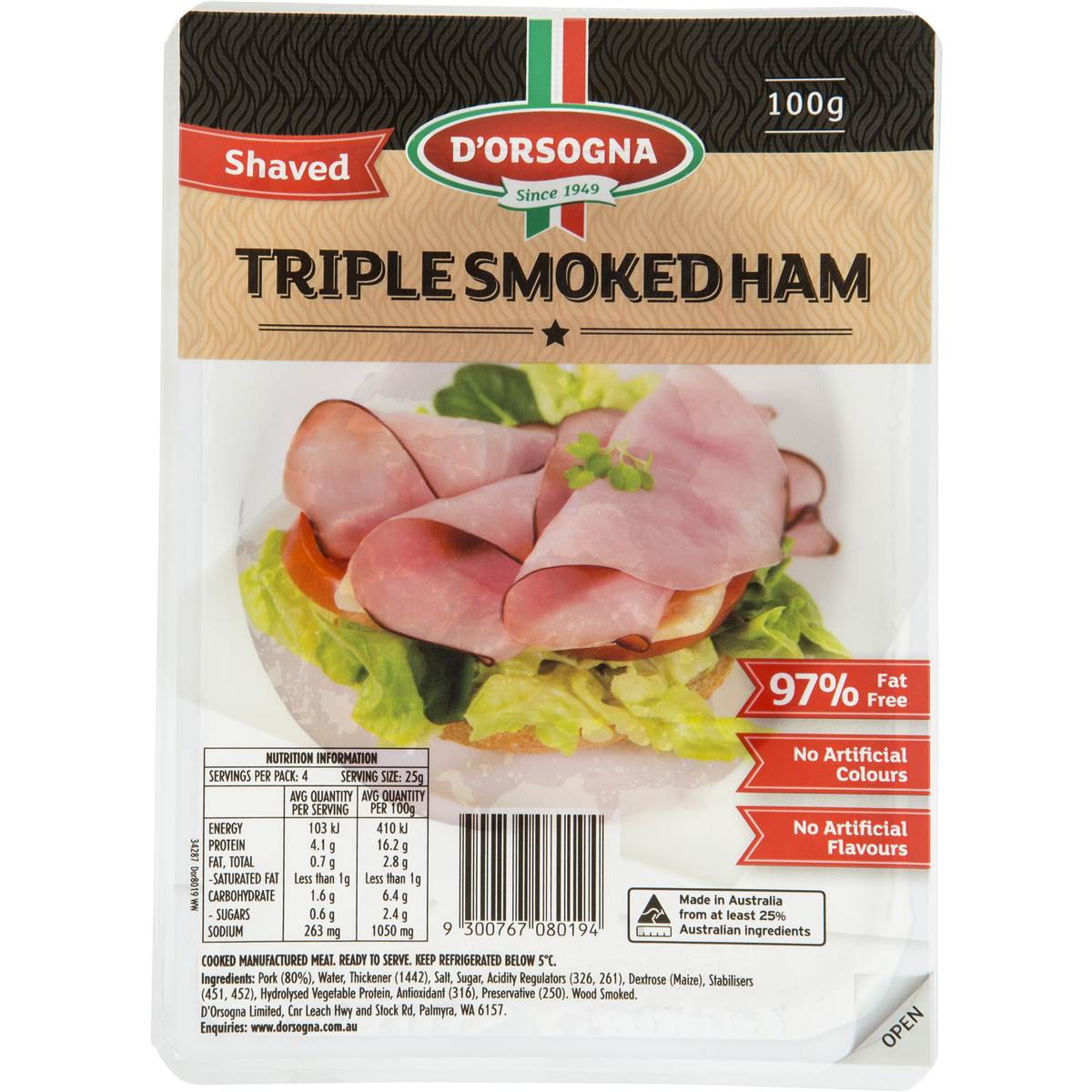 D Orsogna Shaved Triple Smoked Ham 100g Woolworths