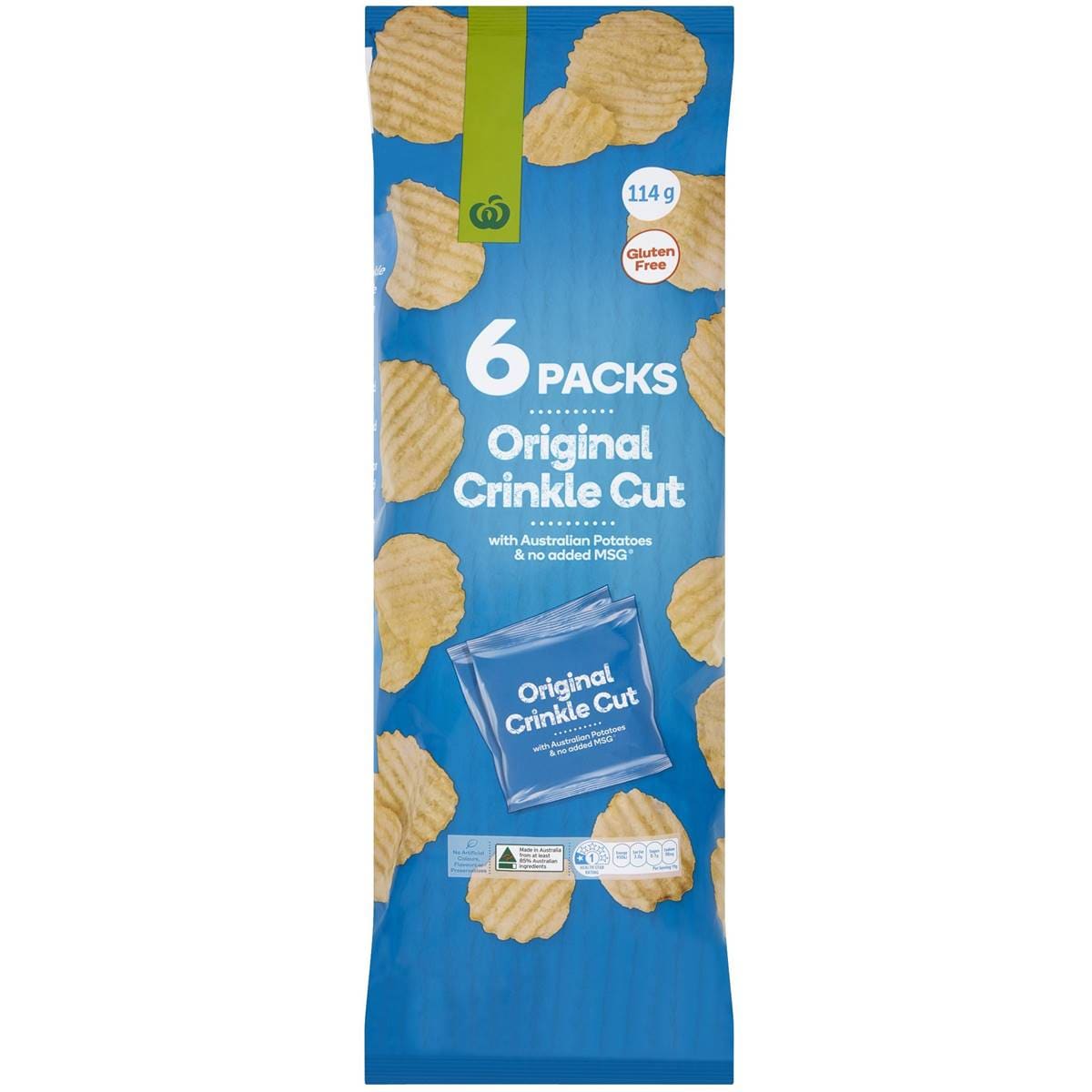 Woolworths Original Crinkle Cut Chips Gluten Free Multipack 6 Pack