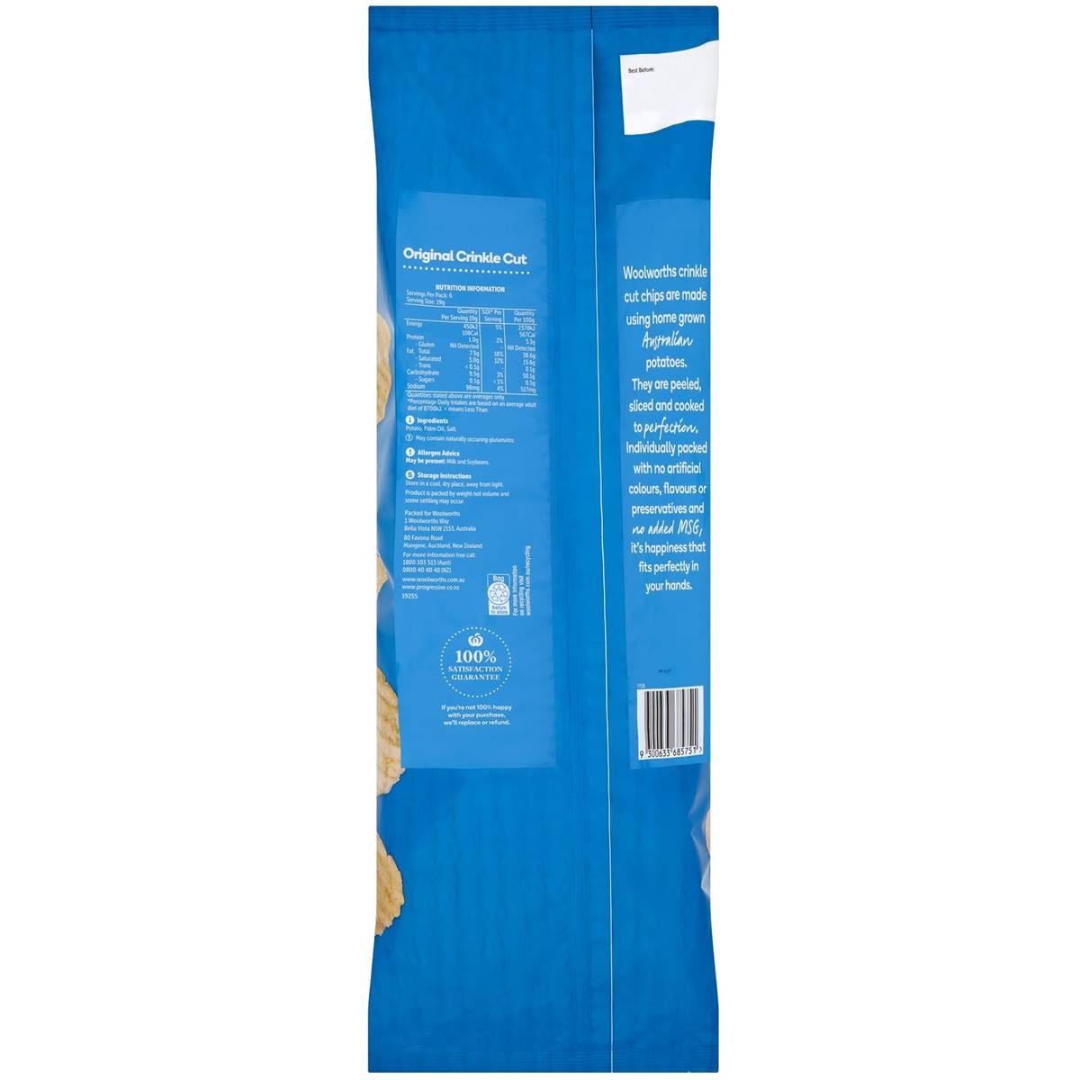 Woolworths Original Crinkle Cut Chips Gluten Free Multipack 6 Pack