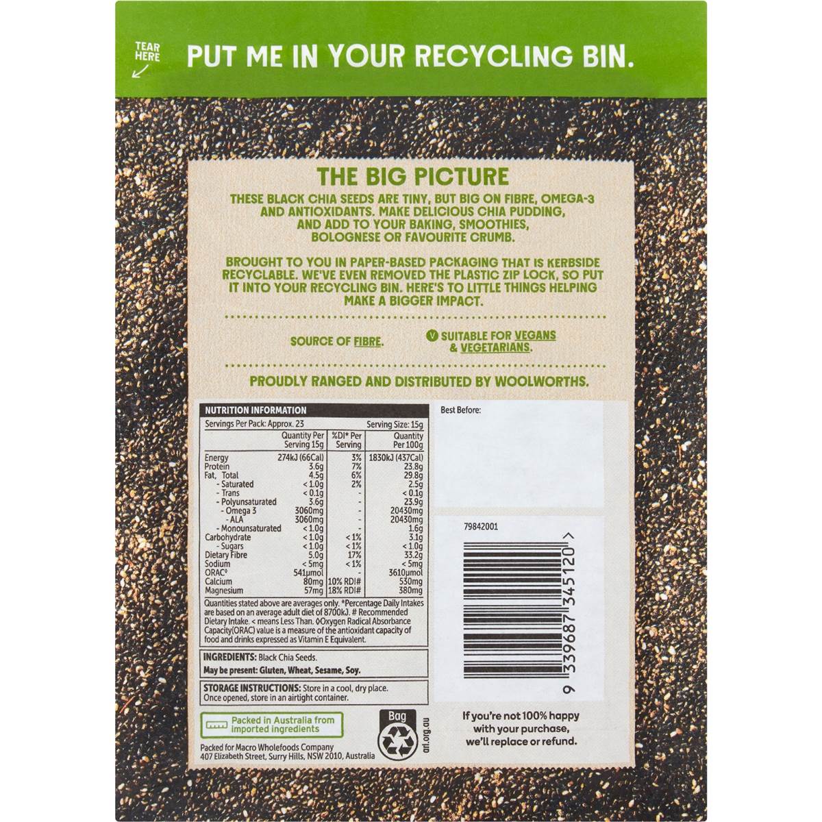 Macro Black Chia Seeds 350g Woolworths