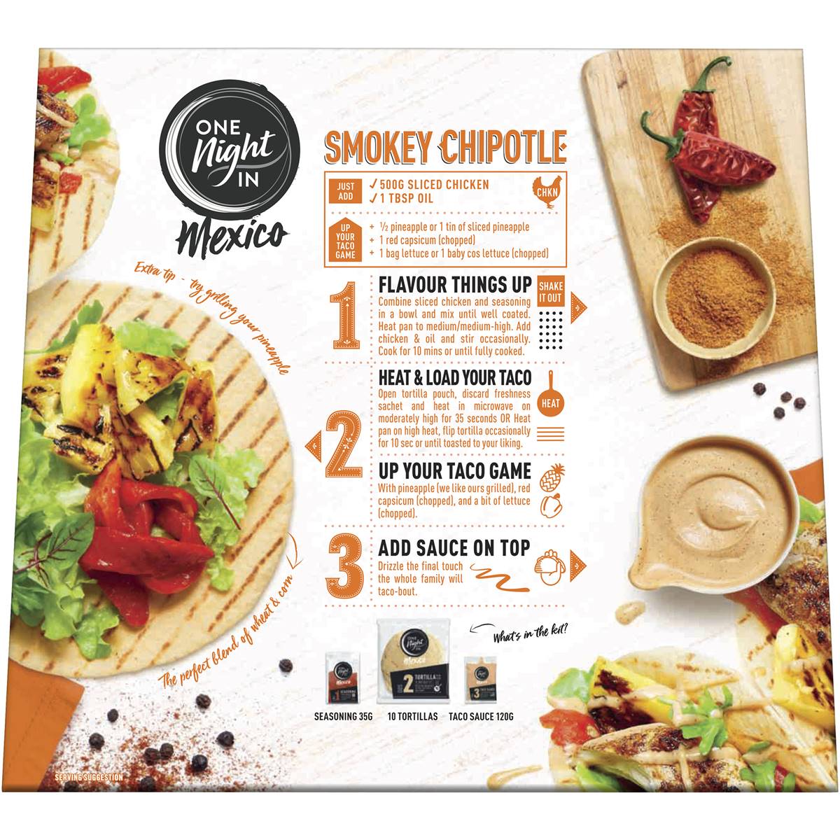 One Night In Mexico Chipotle Chicken Taco Kit 435g Woolworths