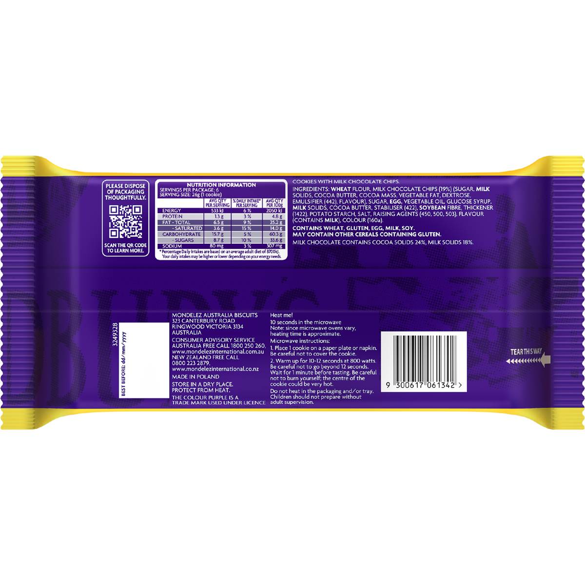 Cadbury Classic Choc Chip Cookies 156g Woolworths