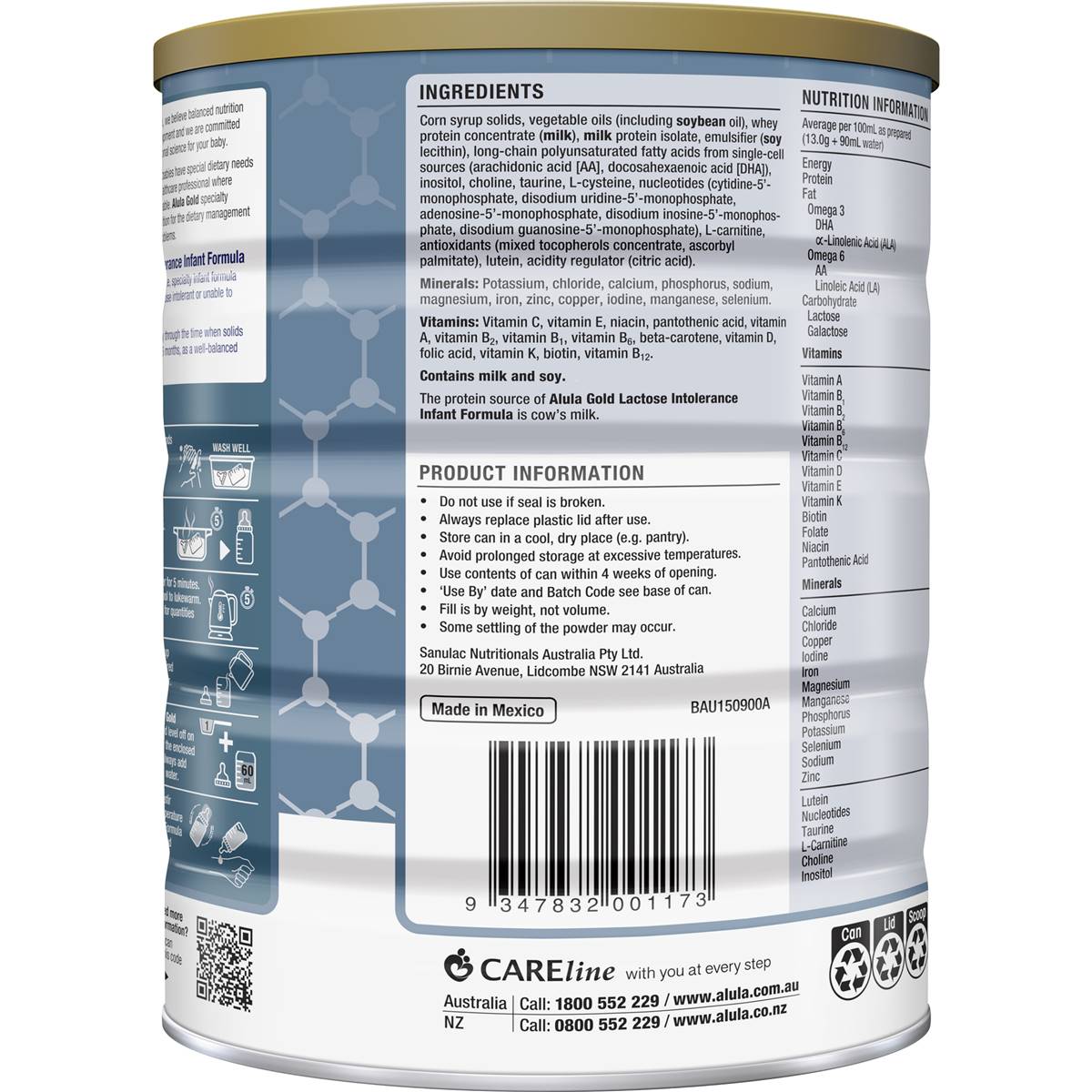 Alula Gold Lactose Intolerance 012 Mth Infant Formula 900g Woolworths