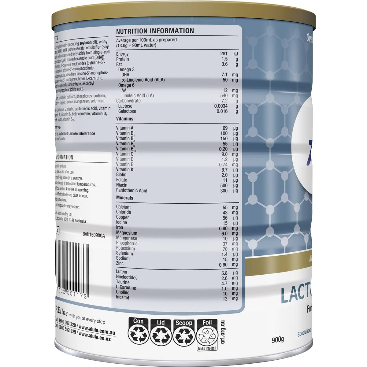 Alula Gold Lactose Intolerance 012 Mth Infant Formula 900g Woolworths